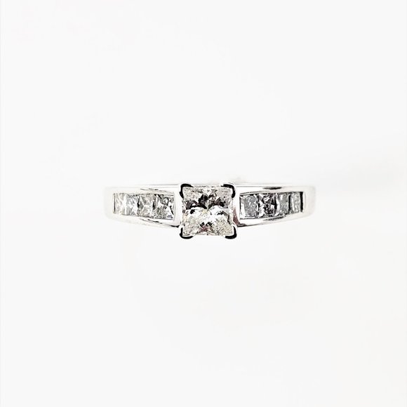 Vintage 14 Karat White Gold Princess Cut Diamond Engagement Ring Size 5.25 #7974